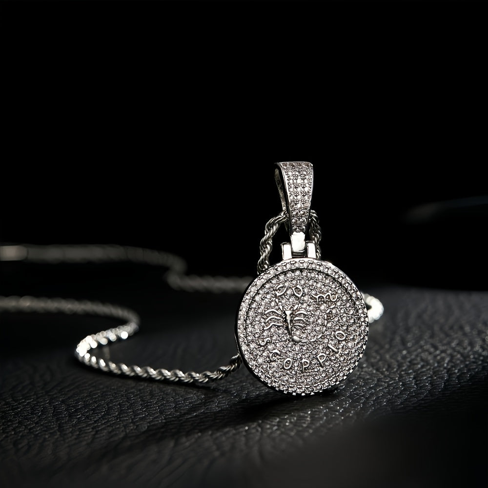 12 Zodiac Coins Necklace - 14K Gold Plated Golden Plated Hip-Hop Astrology Pendant with Synthetic Synthetic Zirconia Stones, 24in 304 Stainless Steel Chain, Unisex Jewelry Gift for Women & Men (Birthdays, Mother’s Day, Fath