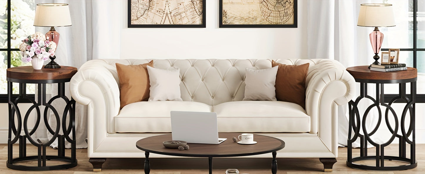 LITTLE TREE Round End Table, Industrial SideTable with Metal Hollow Frame, Small Bedside Table Nightstand for Living Room, Bedroom, Easy Assembly (Rustic Brown)