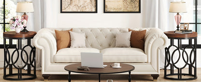 LITTLE TREE Round End Table, Industrial SideTable with Metal Hollow Frame, Small Bedside Table Nightstand for Living Room, Bedroom, Easy Assembly (Rustic Brown)