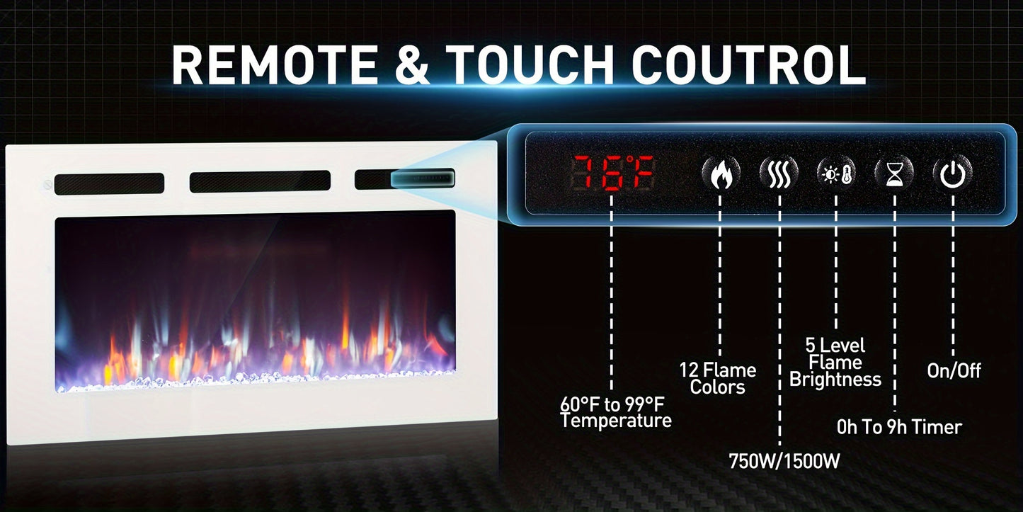 Fireplace TV Stand With 36" Electric Fireplace, Modern Electric Fireplace Entertainment Center With LED Lights For TVs Up To 80", 2 Tier TV Console Cabinet For Living Room, White