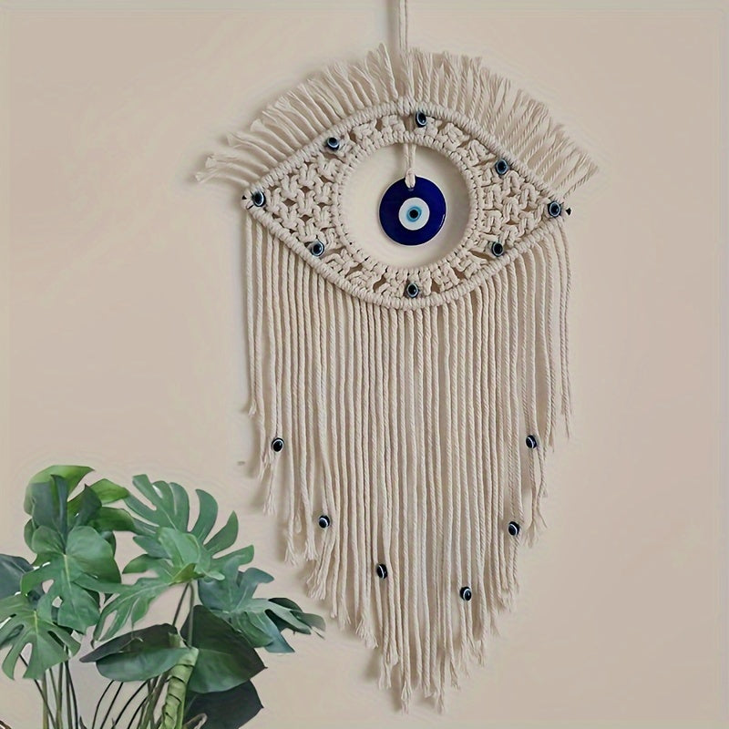 1pc Bohemian Hand-woven Blue Eyes Wall Hanging, Devil's Eye Tapestry, Wall Decoration, Bedroom Wall Decoration Hanging