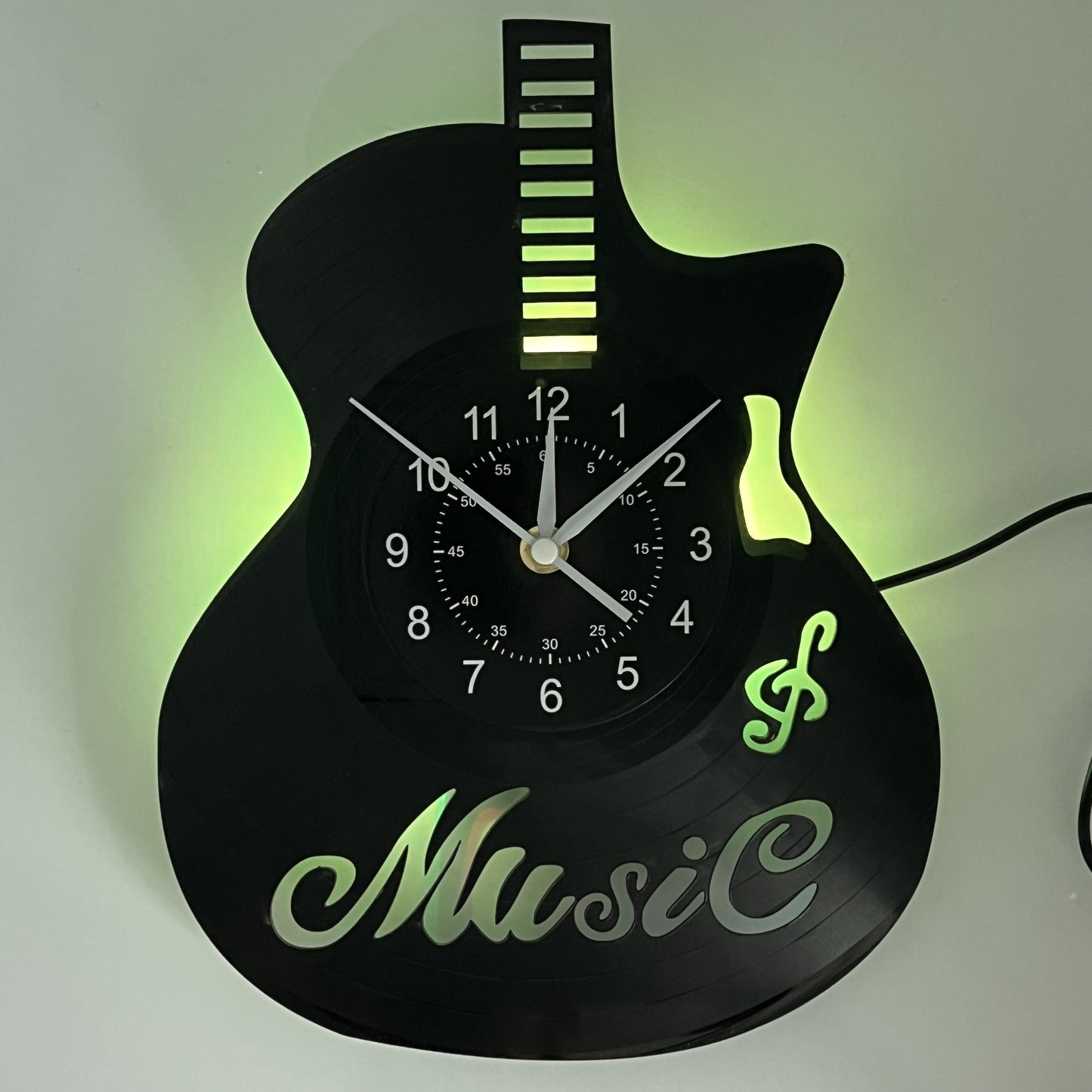 [Unique Vinyl Record Wall Clock] Unique Vinyl Record LED Wall Clock - Guitar-Shaped, Musical Theme, Irregular Shape, Flat Crown, Digital Display, Battery Operated (AA Not Included) - Ideal for Living Room, Bedroom, Office, Mu