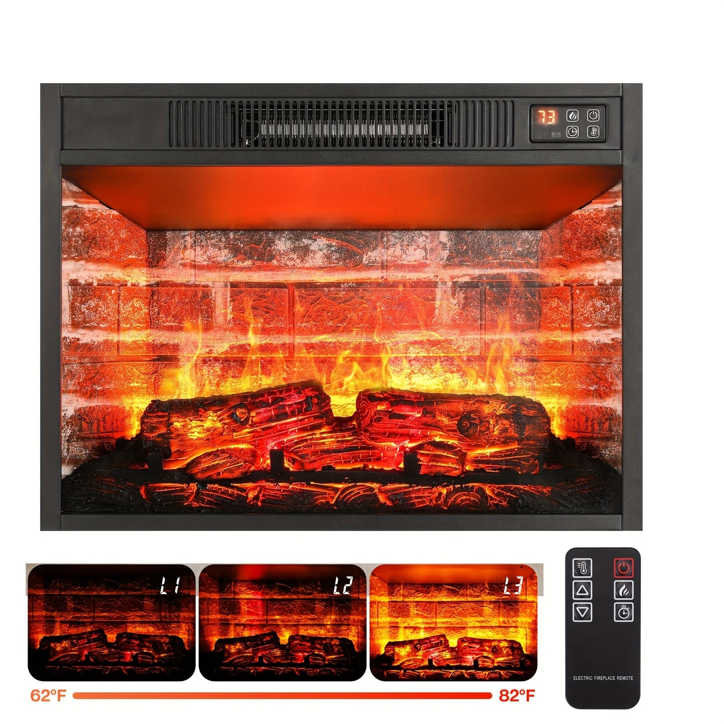 72" Electric Fireplace With Mantel, Fireplace TV Stand For 80" TV, Modern Entertainment Center With Storage, Wood Surround Free Standing Fireplace Heater With Remote Control, Logs, Adjustable Led Flame, For Living Room, Bedro