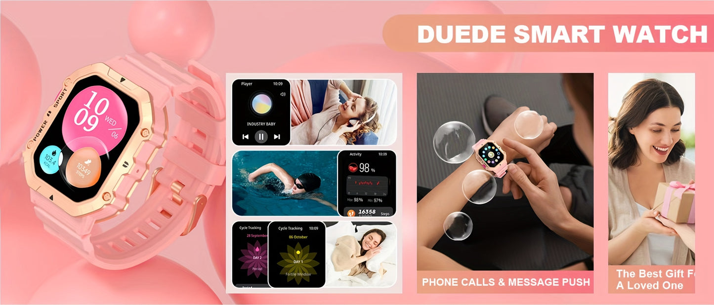 Smart Watch (Answer/Make Calls) - DUEDE 1.65" Touch Screen For Women, 1ATM, 100+ Sport Modes, Fitness Activity Tracker, Female Health Record Pedometer, For Android & IOS, 2024, Pink