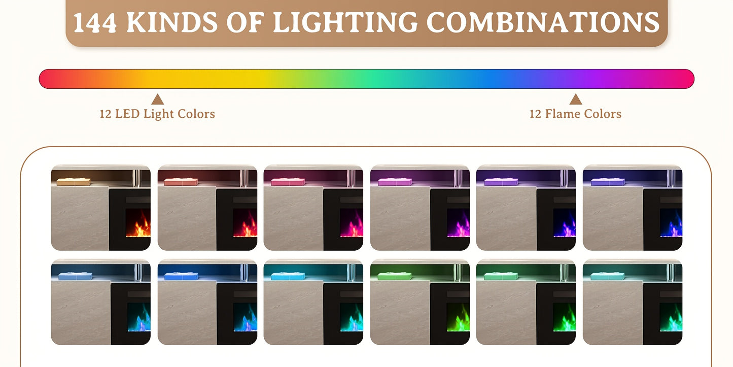 70" Fireplace TV Stand with 36" Electric Fireplace, 2-Tier LED Entertainment Center for TVs Up to 80", Ideal for Living Room,, Grey