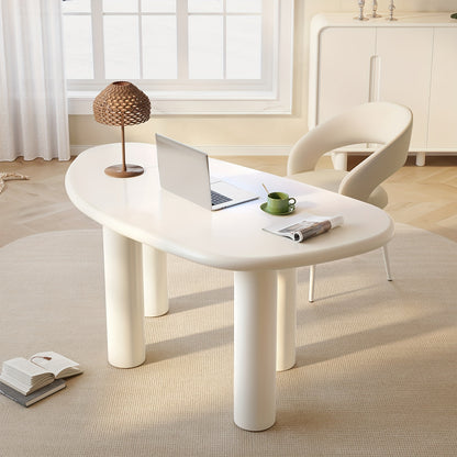 Large Office Desk, Wedge-Shaped Computer Office Desk, Modern Executive Desk, Creamy White Writing Study Desk For Study Room, Home Office, Easy Assembly, Guyii