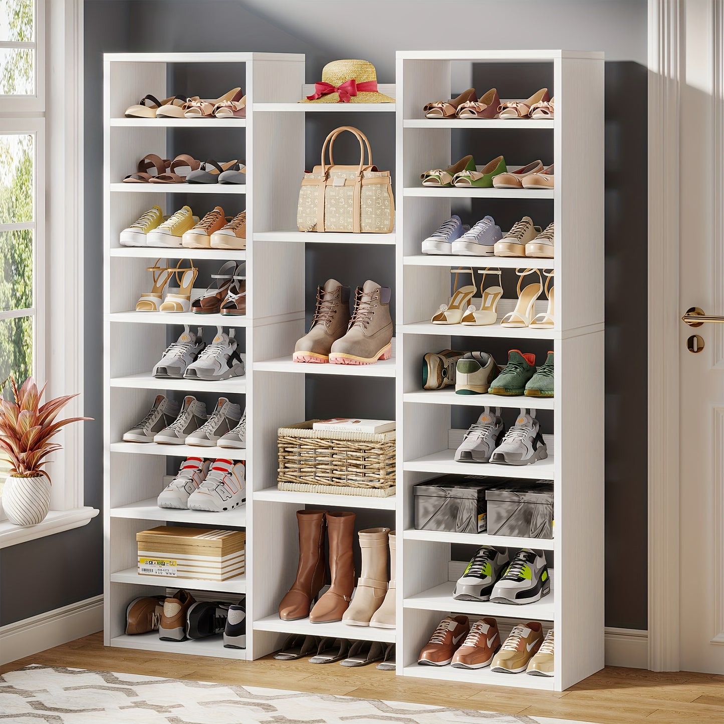 14-Tier Freestanding Shoe Rack: White Wooden Shoe Storage Cabinet, 22 Open Cubbies, Holds 46 Pairs, Wide Entryway Shoe Organizer Ideal For Living Room And Entryway