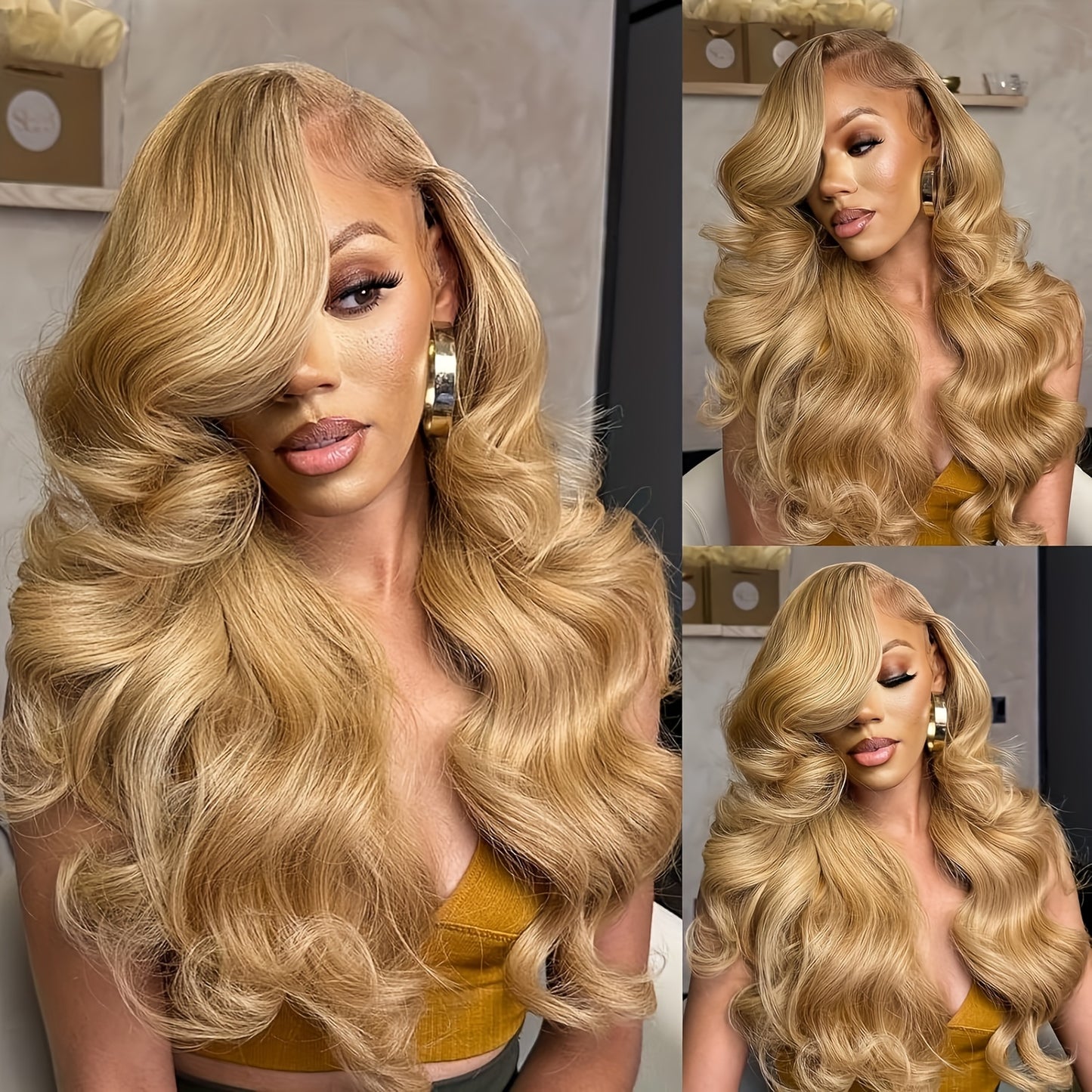 13x6 Ombre Honey Blonde Lace Front Wigs Human Hair, 27# Frontal Wigs Pre Plucked Bleached Knots Transparent Lace Front Wig Human Hair For Women Glueless Human Hair Wig