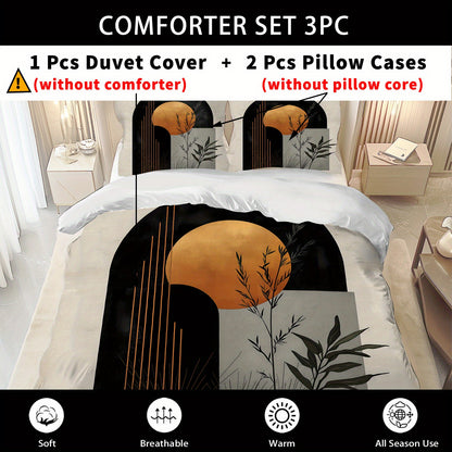 Latacaca 3pcs Modern Geometric Botanical Duvet Cover Set, 1 Quilt Cover + 2 Pillowcases, All Seasons Bedroom Setting, Perfect for Home and Dorm Decor, Soft and Machine Washable