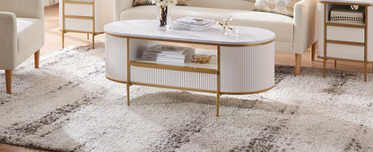 48" Oval Coffee Table - Faux Marble Top & Golden Accents