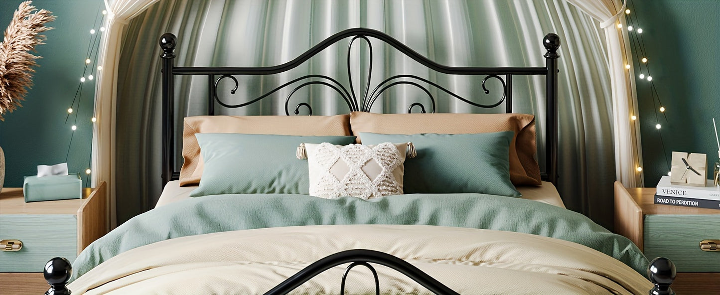 HOOMIC Platform Bed Frame, Metal Bed Frame With Butterfly Pattern Design Headboard & Footboard, No Box Spring Required, Easy Assembly