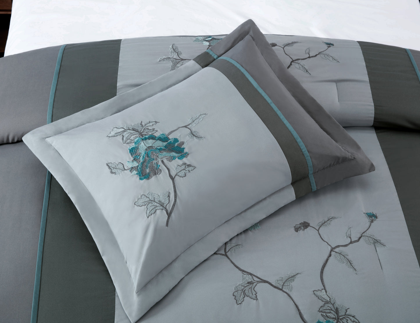 Vienna 7-Piece Embroidered Floral Comforter Set, California King/King/Queen/Full Sizes - Christmas Gift for Family and Friends