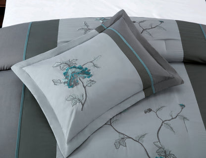 Vienna 7-Piece Embroidered Floral Comforter Set, California King/King/Queen/Full Sizes - Christmas Gift for Family and Friends