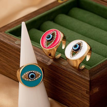 One Fashionable and Elegant Metal Enamel Glaze Devil's Eye Ring for Women's Daily Wear