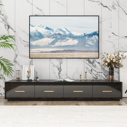 Modern High Gloss TV Stand, Floor Standing TV Cabinet, Gaming And Entertainment Center Console Table, with 4 Drawers And LED Lights, Stylish Design, Black