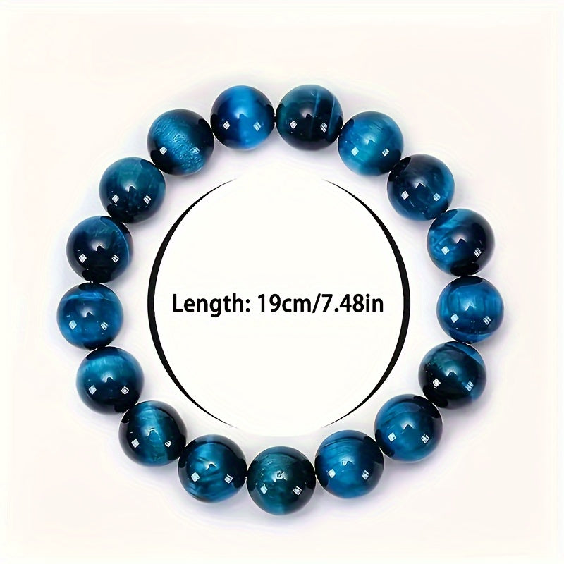 1pc 8mm natural high-quality blue tiger eye stone beaded bracelet, fashionable and personalized couple bracelet, elegant birthday gift for friends and family