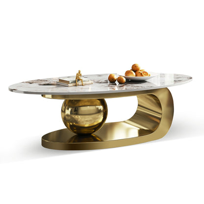 Modern Oval Faux Marble Coffee Table Faux Marble Coffee Table - Gold Metal Base