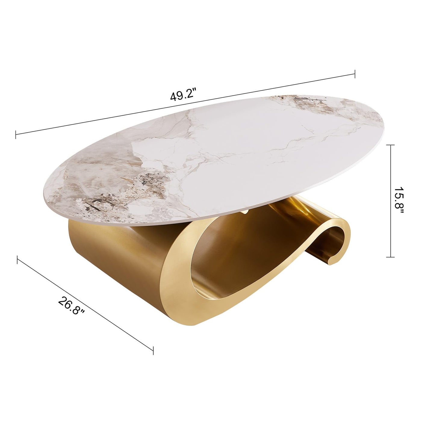 Modern Oval Faux Marble Coffee Table Faux Marble Coffee Table - Gold Metal Base