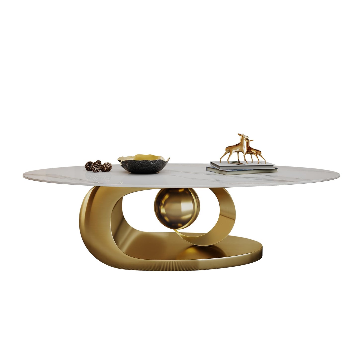 Modern Oval Faux Marble Coffee Table Faux Marble Coffee Table - Gold Metal Base