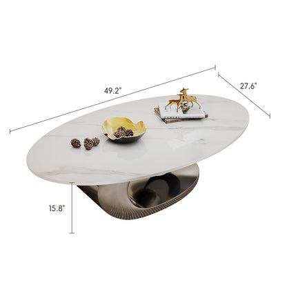 Modern Oval Faux Marble Coffee Table Faux Marble Coffee Table - Gold Metal Base