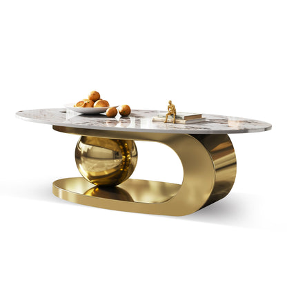 Modern Oval Faux Marble Coffee Table Faux Marble Coffee Table - Gold Metal Base