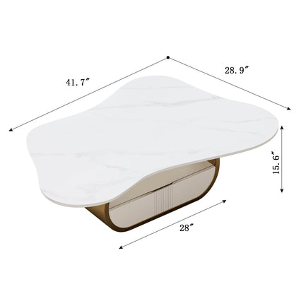 Modern Oval Faux Marble Coffee Table Faux Marble Coffee Table - Gold Metal Base