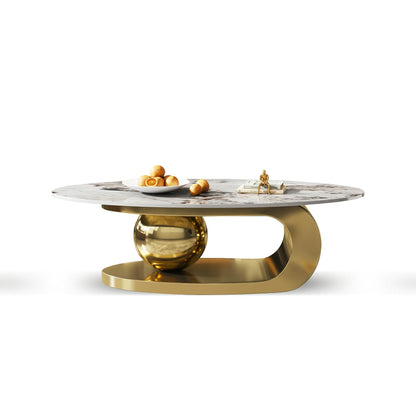 Modern Oval Faux Marble Coffee Table Faux Marble Coffee Table - Gold Metal Base