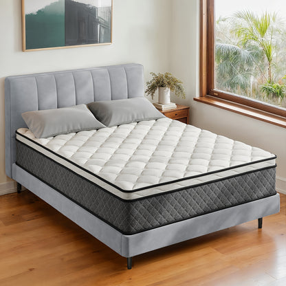 Mattress, 12 Inch Innerspring Hybrid Mattress In A Box With Gel Memory Foam, Individually Wrapped Encased Coil Pocket Spring Mattress, Pressure Relief, Medium Firm Support