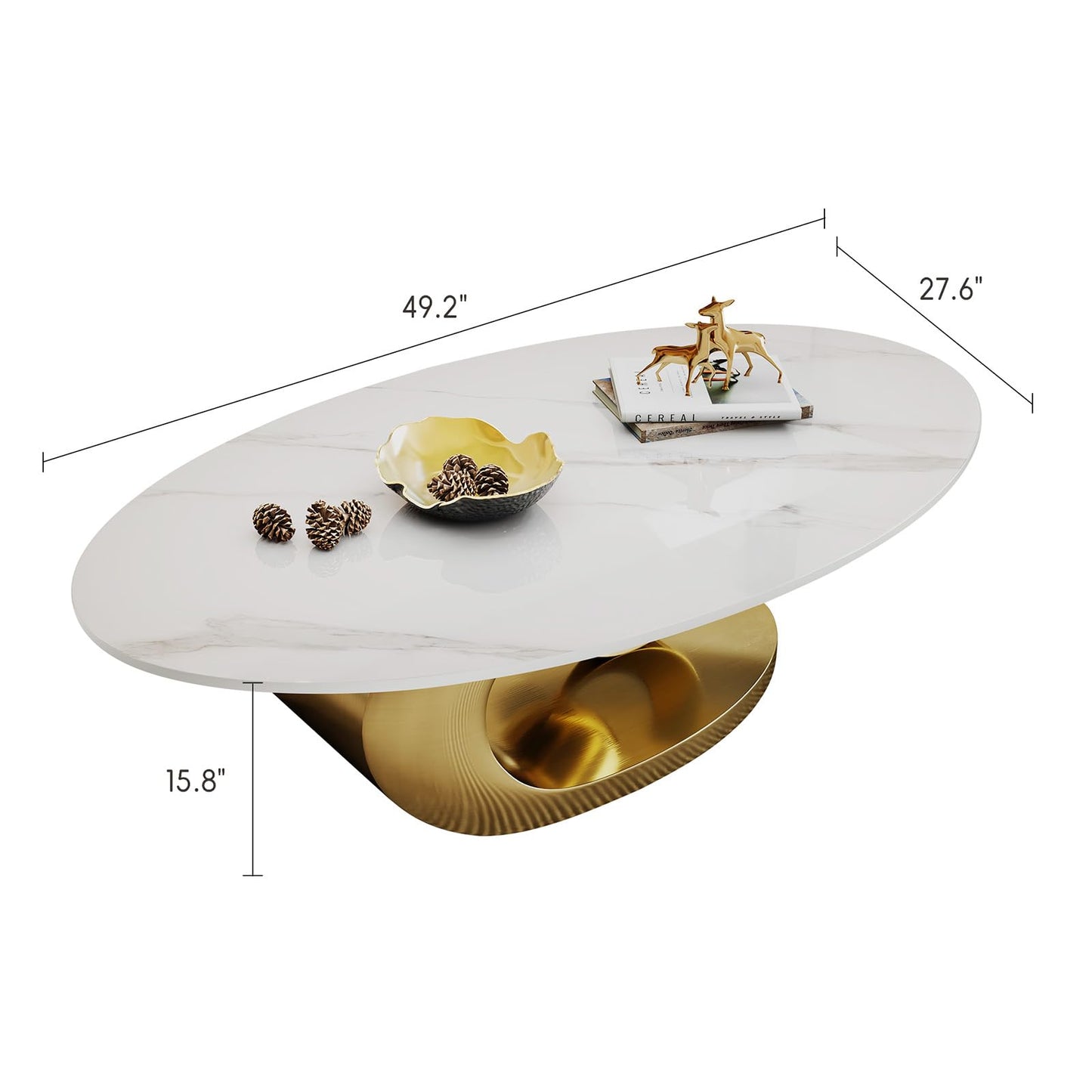 Modern Oval Faux Marble Coffee Table Faux Marble Coffee Table - Gold Metal Base