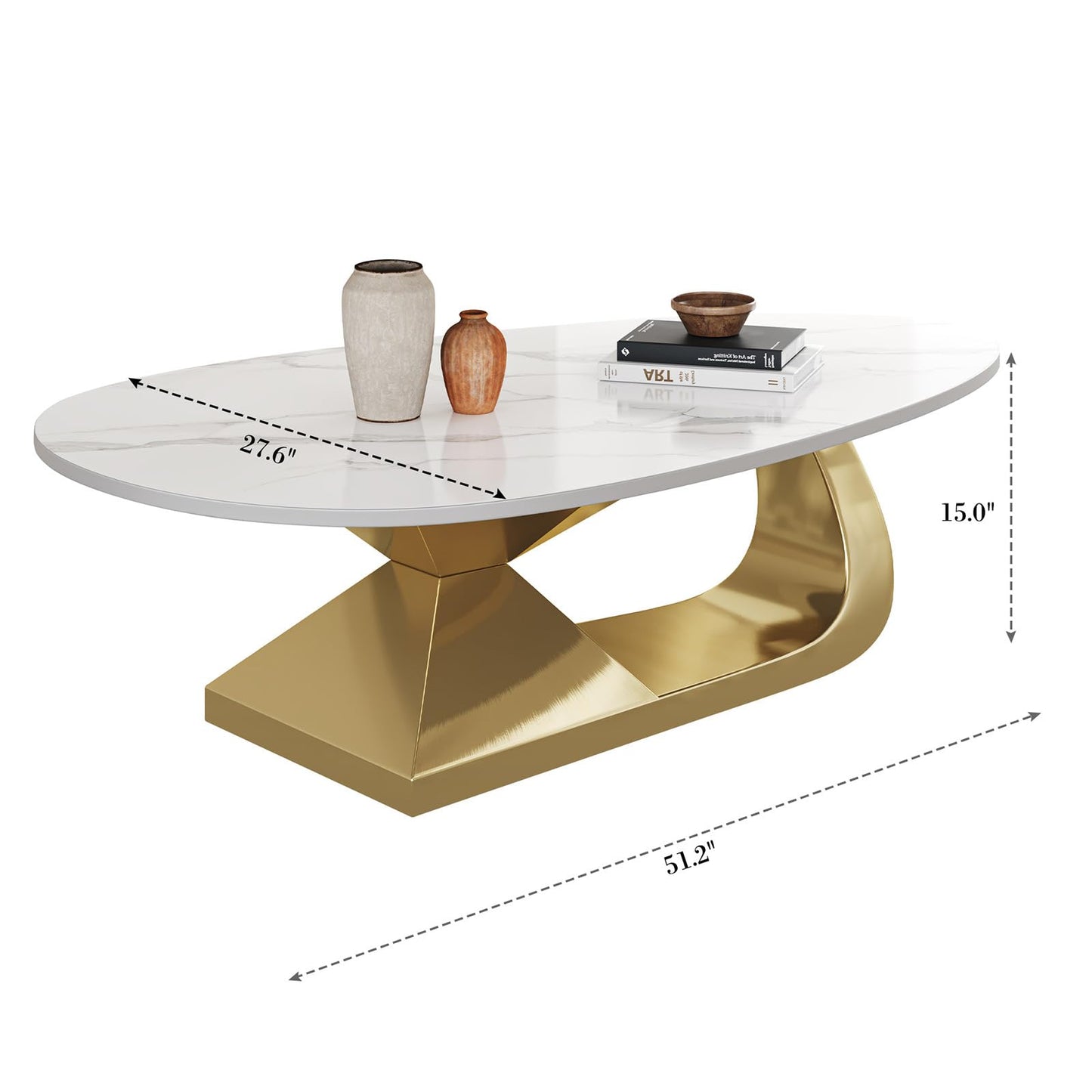 Modern Oval Faux Marble Coffee Table Faux Marble Coffee Table - Gold Metal Base