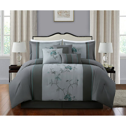 Vienna 7-Piece Embroidered Floral Comforter Set, California King/King/Queen/Full Sizes - Christmas Gift for Family and Friends