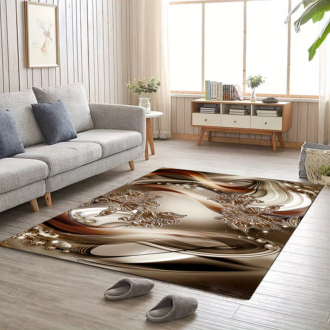 Noble Butterfly Printed Palace Royal Decorative Living Room Soft Carpet, Machine Washable Non-slip Carpet, Hotel Cafe Shop Carpet