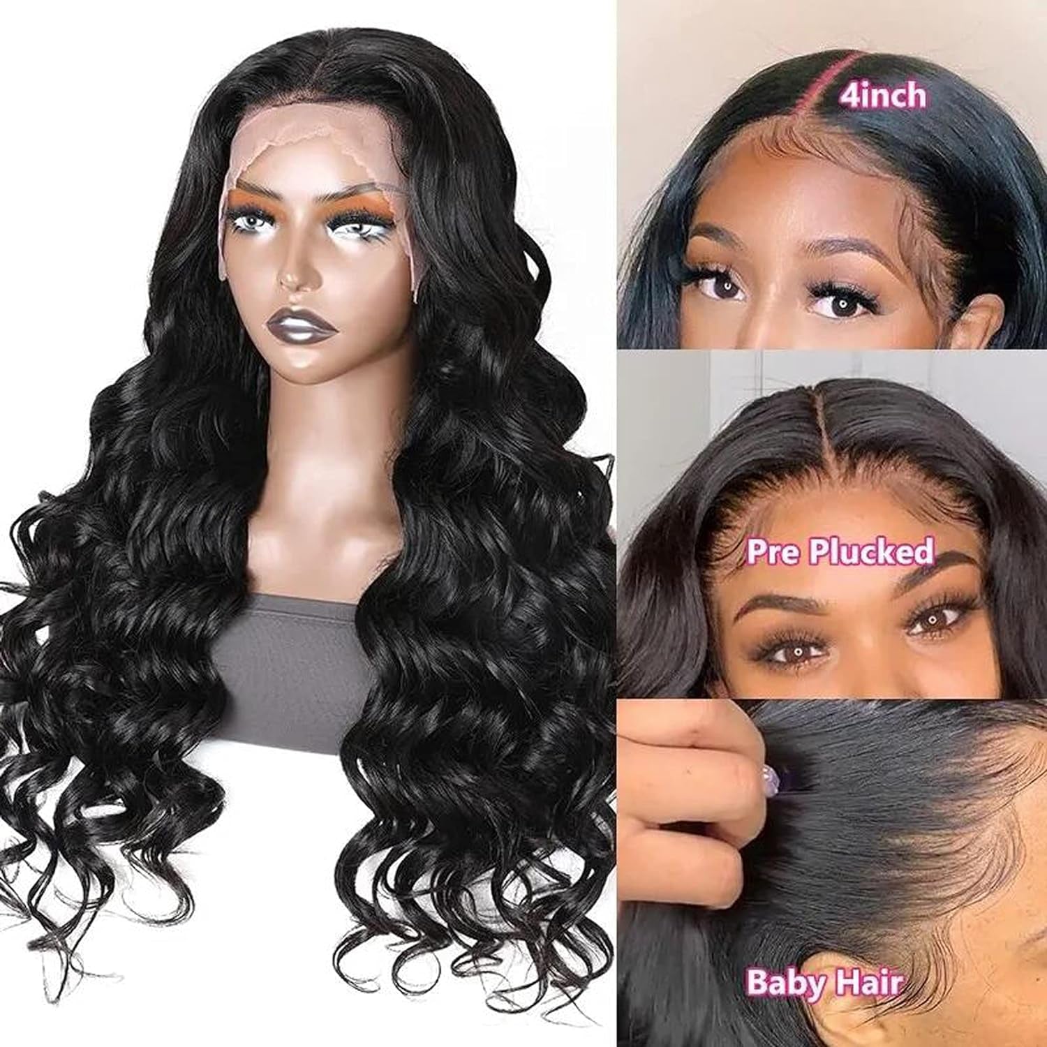 13X4 Lace Front Wig Wand Curl Body Wave 10A Human Hair Wig for Women Peruvian Unprocessed Virgin Hair Lace Frontal Wig Pre Plucked with Baby Hair 150% Density Natural Color 16Inch