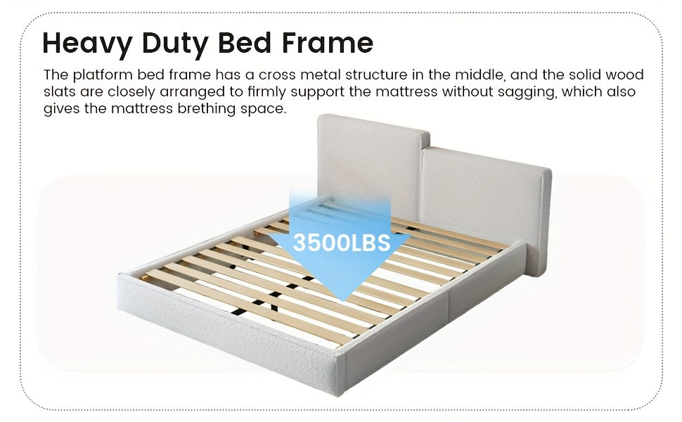 Queen & Full Size Bed Frame with Upholstered Headboard - Wood & Metal Slat Support, No Box Spring Needed, Easy Assembly, Quiet Mattress Foundation by Guyii Commercial, GUYII