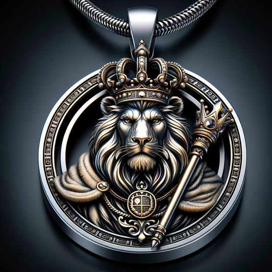 Lion King Throne Pendant - 18K Gold Plated Stainless Steel, Men's Fashion Hip Hop Necklace for Parties & Events