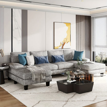 1pc Modern U-shaped Sectional Sofa, Chenille Fabric Modular Couch, 4-Seater Oversized Sofa With Chaise For Living Room, Classic Style, Multiple Materials, 110.2"x 50"x 28.3" Dimensions