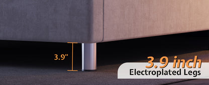 PaPaJet Bed Frame with LED Lights And Charging Station, Velvet Upholstered Platform Bed with 53" Tall Storage Headboard And Wingbacks, No Box Spring Needed