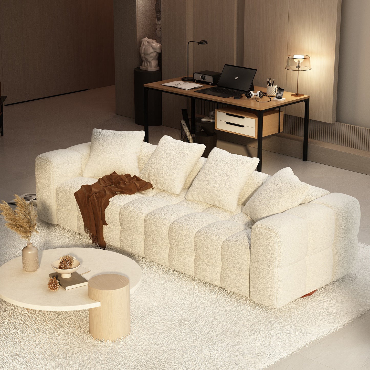 Modern 4-Seater Sofa - Elegant White Velvet Couch with Wooden Frame, Stylish and Simple Design - For Living Room, Bedroom & More - Suitable for Modern & Contemporary Homes - Perfect Gift for Housewarming