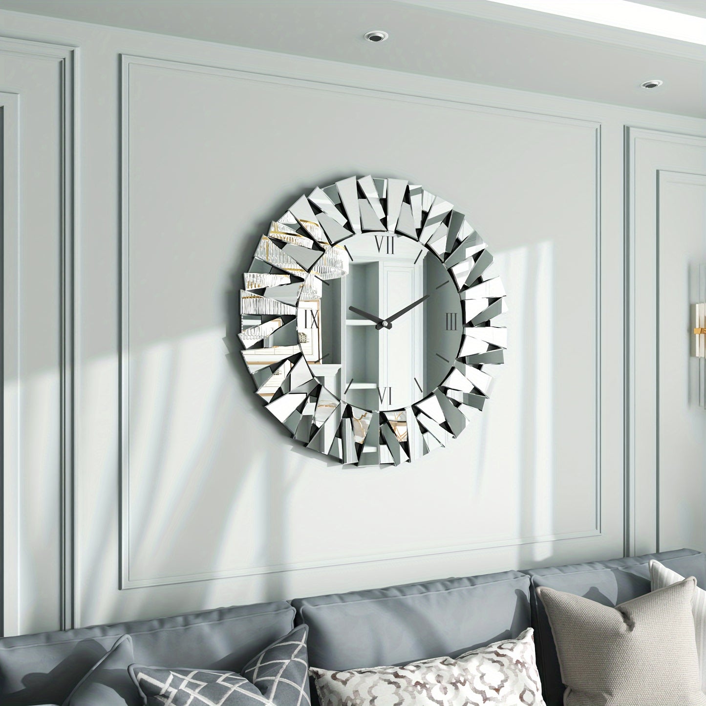 32 Inch Modern Decorative Mirrored Wall Clock Round Wall-Mounted Mirror Wall Clock With Beveled Glass Edge