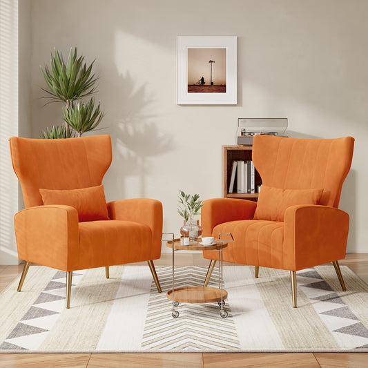 Modern Velvet Accent Chair with Metal Legs and Head Support – Cozy Mid-Century Reading Armchair, Includes Cushion and Footrest, Available in Gray/Yellow/Black