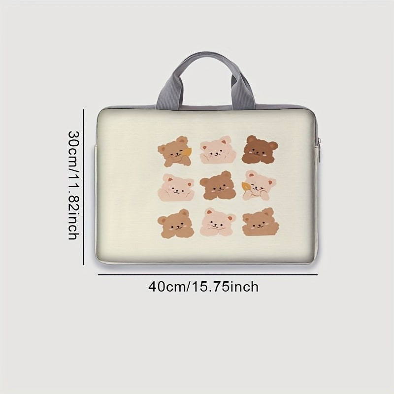 1pc Bear Printed Notebook Computer Bag, Simple Briefcase, Notebook Computer Protective Bag, Laptop Tablet Commuter Briefcase, File Storage Bag