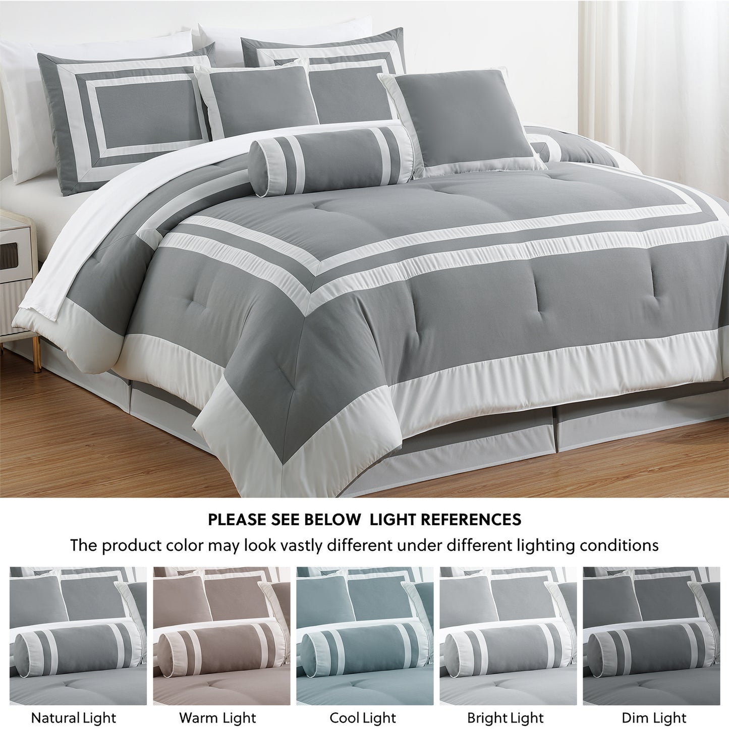 Caprice 7-Piece Modern Hotel Style Square Pattern Comforter Set with Decorative Pillows, Cal King/King/Queen/Full Size
