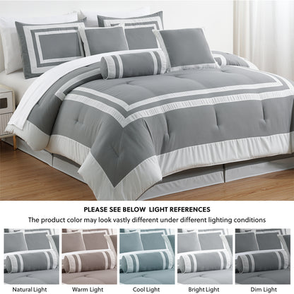 Caprice 7-Piece Modern Hotel Style Square Pattern Comforter Set with Decorative Pillows, Cal King/King/Queen/Full Size