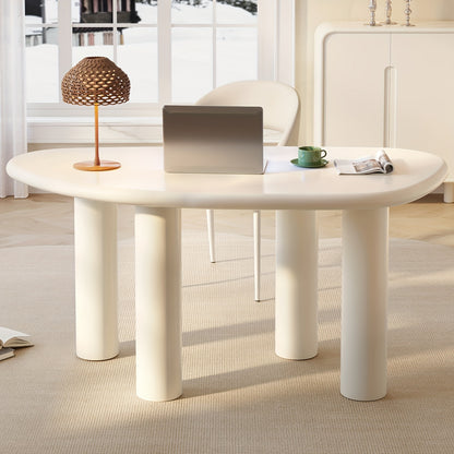 Large Office Desk, Wedge-Shaped Computer Office Desk, Modern Executive Desk, Creamy White Writing Study Desk For Study Room, Home Office, Easy Assembly, Guyii