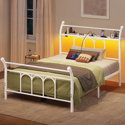 Classic Metal Platform Bed Frame with Victorian Style Iron-Art Headboard/Footboard/Under Bed Storage/No Box Spring Needed