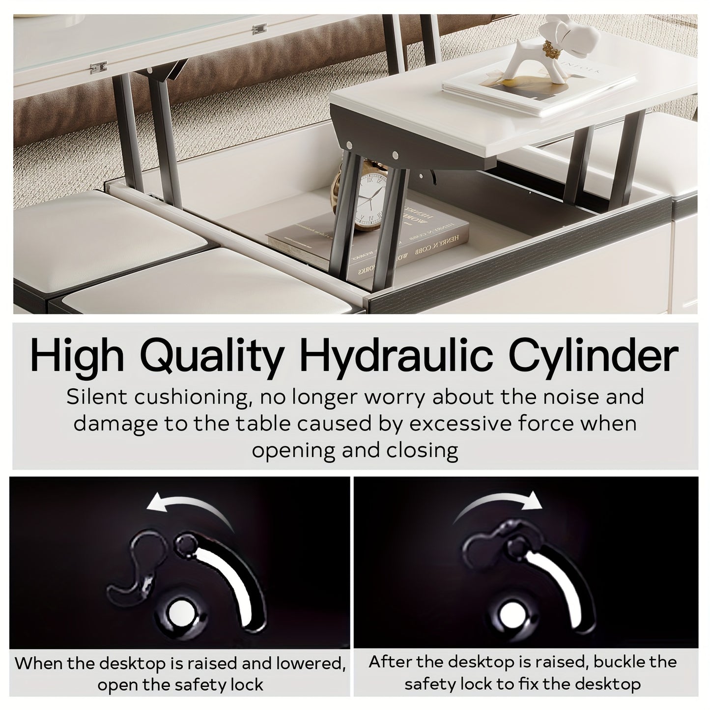 Extendable Coffee Table - 4 Storage Stools & Lift Top
