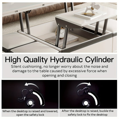 Extendable Coffee Table - 4 Storage Stools & Lift Top