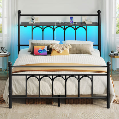 Classic Metal Platform Bed Frame with Victorian Style Iron-Art Headboard/Footboard/Under Bed Storage/No Box Spring Needed