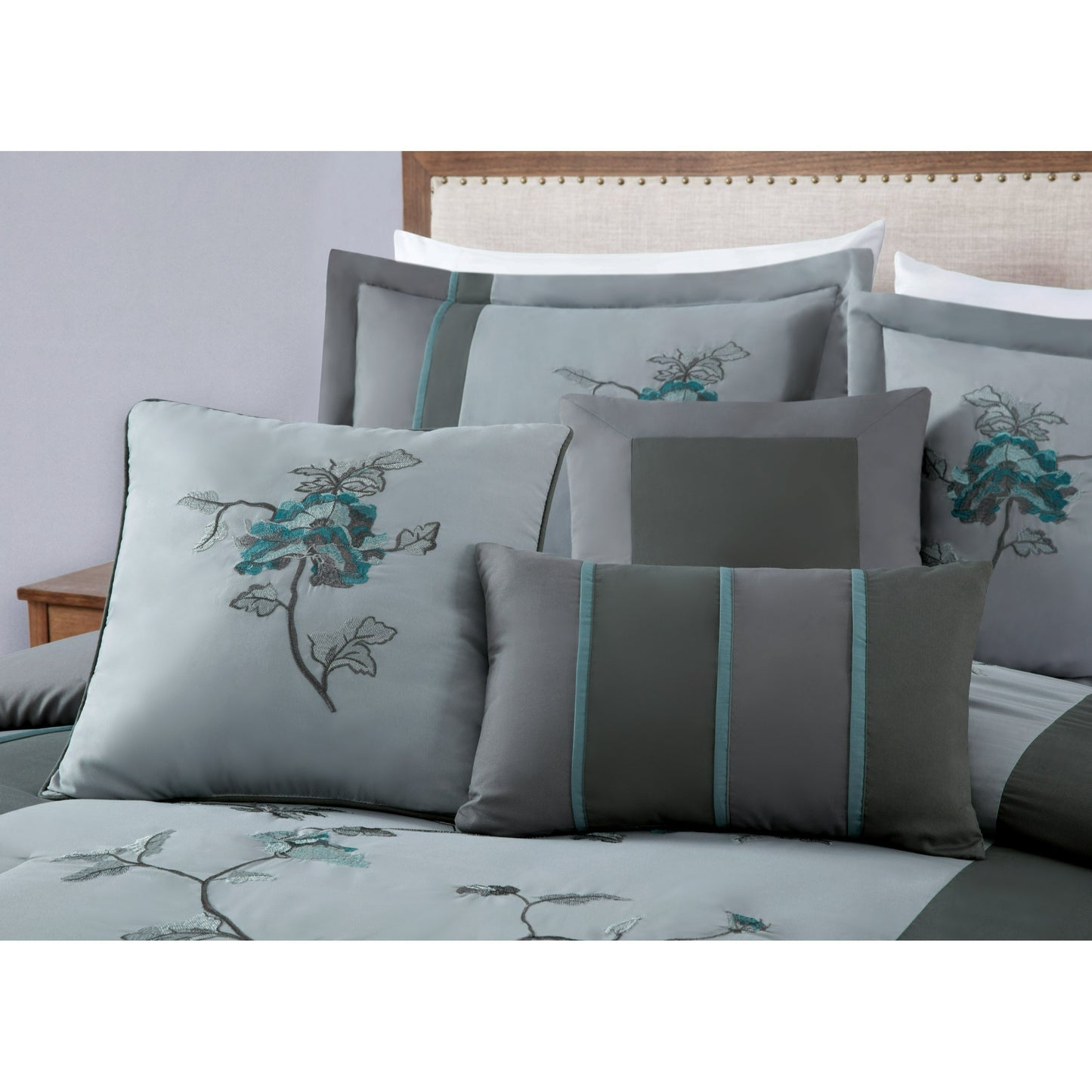 Vienna 7-Piece Embroidered Floral Comforter Set, California King/King/Queen/Full Sizes - Christmas Gift for Family and Friends