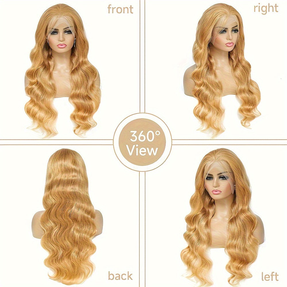 13x6 Ombre Honey Blonde Lace Front Wigs Human Hair, 27# Frontal Wigs Pre Plucked Bleached Knots Transparent Lace Front Wig Human Hair For Women Glueless Human Hair Wig